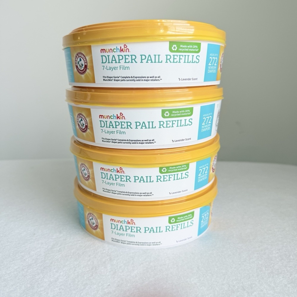 Lot of 4 Munchkin Arm & Hammer Diaper Pail‎ Refills 7-Layer Lavender 272